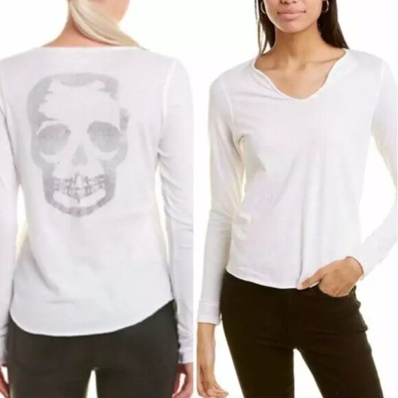 ZADIG & VOLTAIRE Tunisien Skull White Long Sleeve Top Sz L - NWT!! - Picture 1 of 5